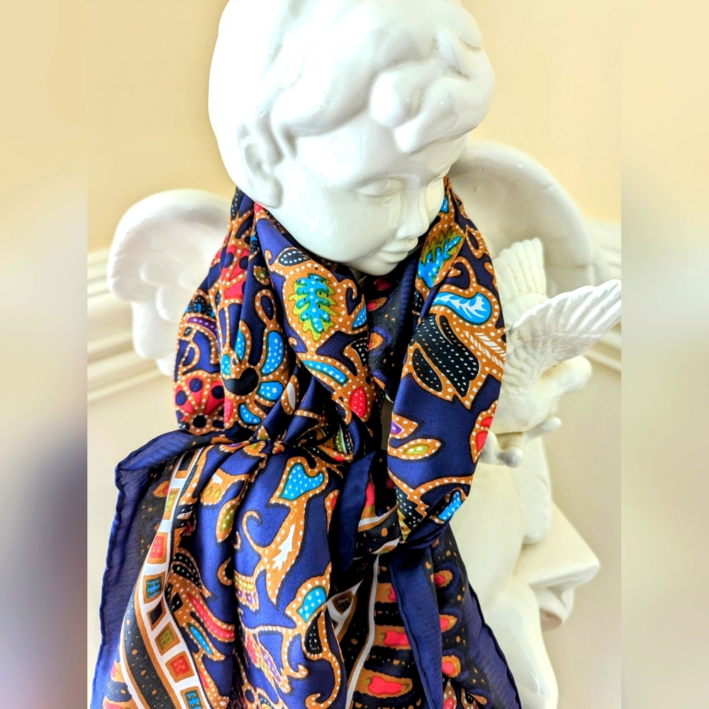 Satin scarf 34" x 34" in Blue, Black, Red